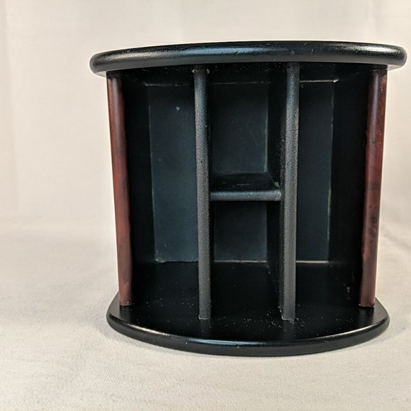 Wooden Remote Control Holder Spinning Rotating Brown Black Caddie Desk Organiser - Picture 9 of 15